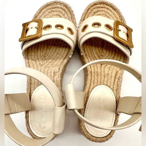 CHRISTIAN DIOR D-Dior Espadrille Platform Sandals White Leather EU 38 US 8 - Picture 5 of 12